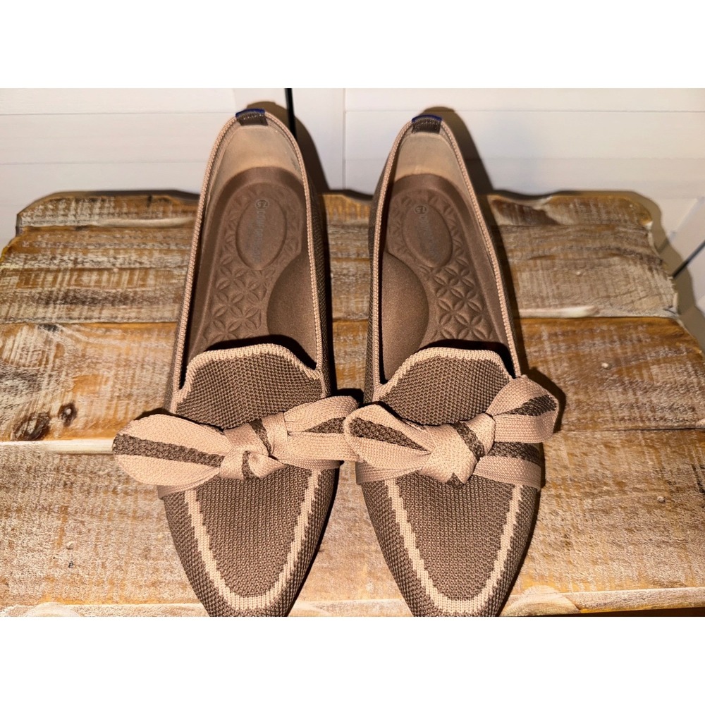 Womens Loafers Pointed Toe Knit Slip On Shoes Bow Accent Casual Comfort Size 7.5 - Picture 6 of 13